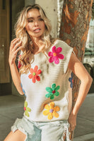 BiBi Crochet Flower Embroidery Sleeveless Top in Ivory Multi ON ORDER Shirts & Tops BiBi   