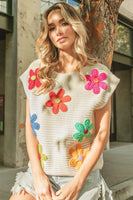 BiBi Crochet Flower Embroidery Sleeveless Top in Ivory Multi ON ORDER Shirts & Tops BiBi   