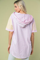 White Birch Striped Hooded Top in Pink Combo