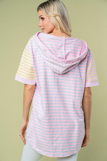 White Birch Striped Hooded Top in Pink Combo