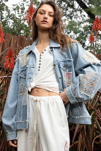 POL Patchwork Denim Jacket in Denim ON ORDER Shirts & Tops POL Clothing   