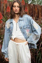 Load image into Gallery viewer, POL Patchwork Denim Jacket in Denim ON ORDER Shirts &amp; Tops POL Clothing   
