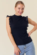 Load image into Gallery viewer, Doe &amp; Rae Ribbed Tank Top with Ruffles in Black
