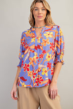 Load image into Gallery viewer, Easel Peach Blossom Floral Print Top in Lilac Blue Shirts &amp; Tops Easel   
