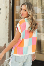 Load image into Gallery viewer, BiBi Multi Colored Checkered Pattern Sweater Vest in Orange/Pink/Denim Shirts &amp; Tops BiBi   
