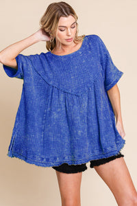 Sewn+Seen Oversized Cotton Gauze Baby Doll Top in Royal