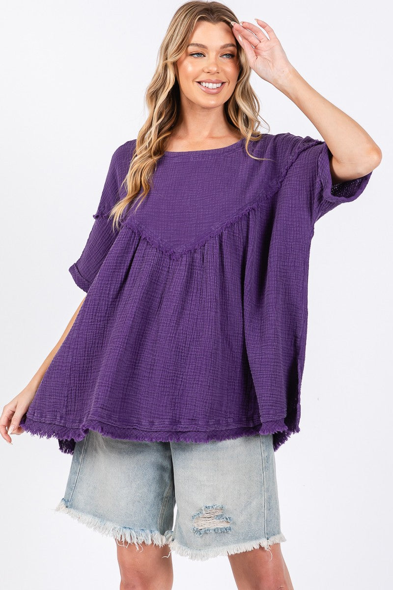 Sewn+Seen Oversized Cotton Gauze Baby Doll Top in Purple