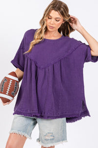 Sewn+Seen Oversized Cotton Gauze Baby Doll Top in Purple