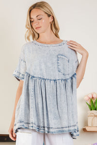 BlueVelvet Babydoll Top in Light Denim Shirts & Tops BlueVelvet   