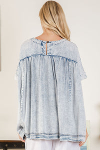 BlueVelvet Babydoll Top in Light Denim Shirts & Tops BlueVelvet   