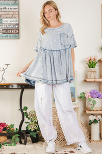 BlueVelvet Babydoll Top in Light Denim Shirts & Tops BlueVelvet   