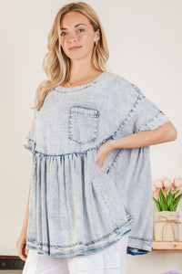 BlueVelvet Babydoll Top in Light Denim Shirts & Tops BlueVelvet   