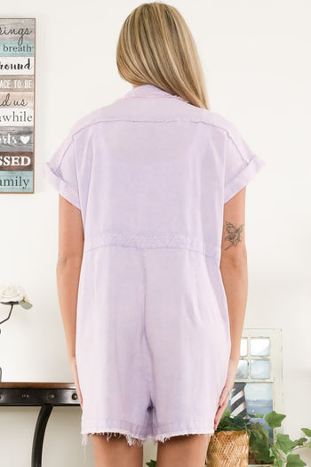 BlueVelvet Mineral Washed Carpenter Romper in Lavender FINAL SALE