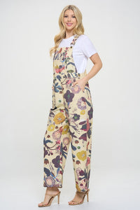 SM Wardrobe Floral & Bird Print Overalls in Beige ON ORDER