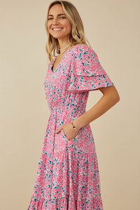 Hayden Vibrant Floral Midi Dress in Pink Mix