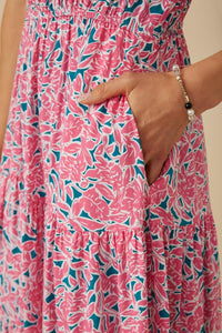 Hayden Vibrant Floral Midi Dress in Pink Mix