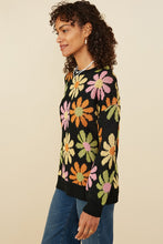 Load image into Gallery viewer, Hayden Retro Daisy Knit Sweater in Black
