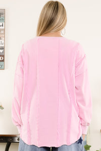 BlueVelvet Solid Color Terry Knit Top in Pink Shirts & Tops BlueVelvet   