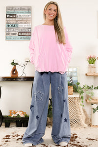 BlueVelvet Solid Color Terry Knit Top in Pink Shirts & Tops BlueVelvet   