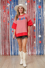 Load image into Gallery viewer, Peach Love "AMERICA" Rhinestone Towel Letter Patched Top in Red Multi
