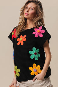 BiBi Crochet Flower Embroidery Sleeveless Top in Black Multi Shirts & Tops BiBi   