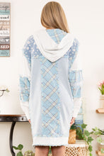 Load image into Gallery viewer, BlueVelvet Mixed Fabric Half Button Down Hooded Top in Denim Blue Shirts &amp; Tops BlueVelvet   
