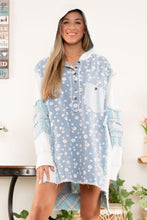 Load image into Gallery viewer, BlueVelvet Mixed Fabric Half Button Down Hooded Top in Denim Blue Shirts &amp; Tops BlueVelvet   
