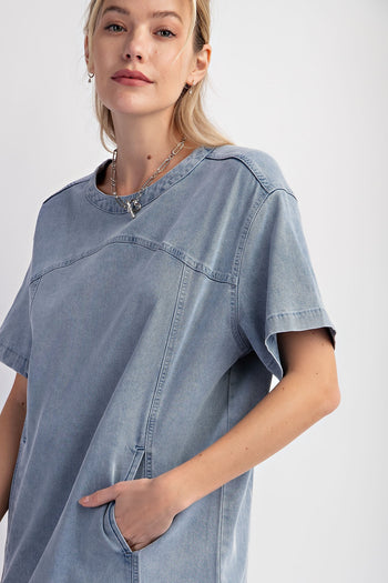 denim tunic dress Easel Denim Tunic Dress in Washed Denim M