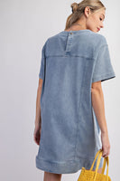 Easel Denim Tunic Dress in Washed Denim Dresses Easel   