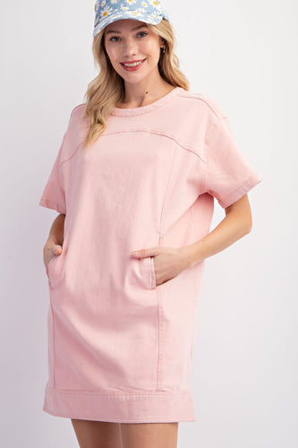 Easel Denim Tunic Dress in Cotton Candy Dresses Easel   