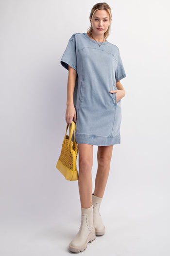 Easel Denim Tunic Dress in Washed Denim M Easel Denim Tunic Dress in Washed Denim M