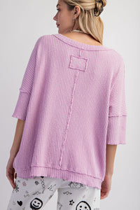 Easel Ribbed Thermal Knit Top in Lilac Pink Shirts & Tops Easel   