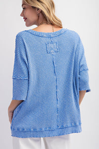 Easel Ribbed Thermal Knit Top in Peri Blue Shirts & Tops Easel   