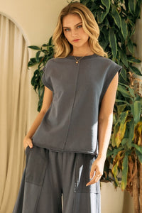 Oddi Solid Color Muscle Top in Charcoal