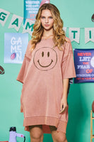 Oddi OVERSIZED Terry Knit Mini Dress with Smiley Face Print in Washed Blush