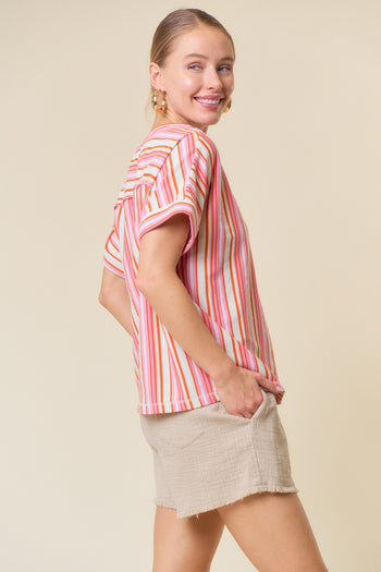 Doe and Rae Oversized Multicolored Striped Top in Orange Mix FINAL SALE