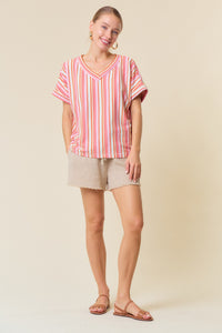 Doe and Rae Oversized Multicolored Striped Top in Orange Mix