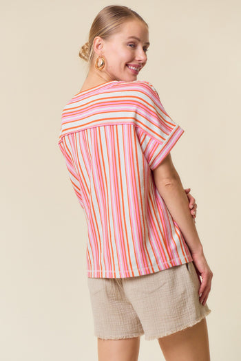Doe and Rae Oversized Multicolored Striped Top in Orange Mix FINAL SALE