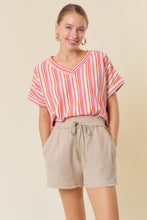 Load image into Gallery viewer, Doe and Rae Oversized Multicolored Striped Top in Orange Mix
