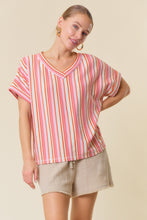 Load image into Gallery viewer, Doe and Rae Oversized Multicolored Striped Top in Orange Mix
