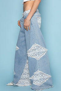 POL Vintage Washed Jeans with Crochet Patches in Denim