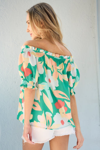 Hailey & Co Floral Print Off the Shoulder Top in Green FINAL SALE