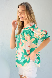 Hailey & Co Floral Print Off the Shoulder Top in Green