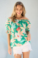 Hailey & Co Floral Print Off the Shoulder Top in Green FINAL SALE