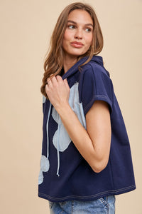 AnnieWear Flower Patch Pullover Top in Navy Combo Shirts & Tops AnnieWear   