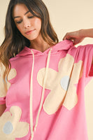 AnnieWear Flower Patch Pullover Top in Hot Pink Combo FINAL SALE