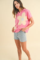 AnnieWear Flower Patch Pullover Top in Hot Pink Combo FINAL SALE