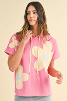 AnnieWear Flower Patch Pullover Top in Hot Pink Combo FINAL SALE