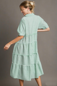 Umgee Stripe Patterned Tiered A-Line Maxi Dress in Jade Mix Dress Umgee   