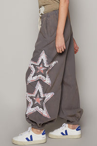 POL Star Patched Joggers in Dusty Grey